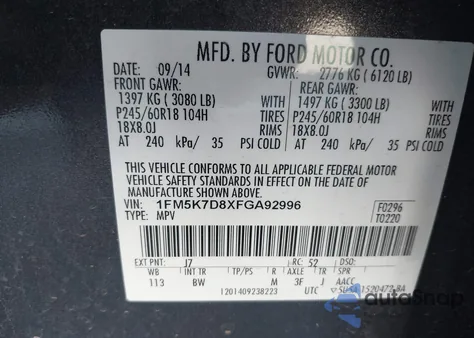 2015 Ford Explorer Xlt из США, поврежденный, VIN 1FM5K7D8XFGA92996